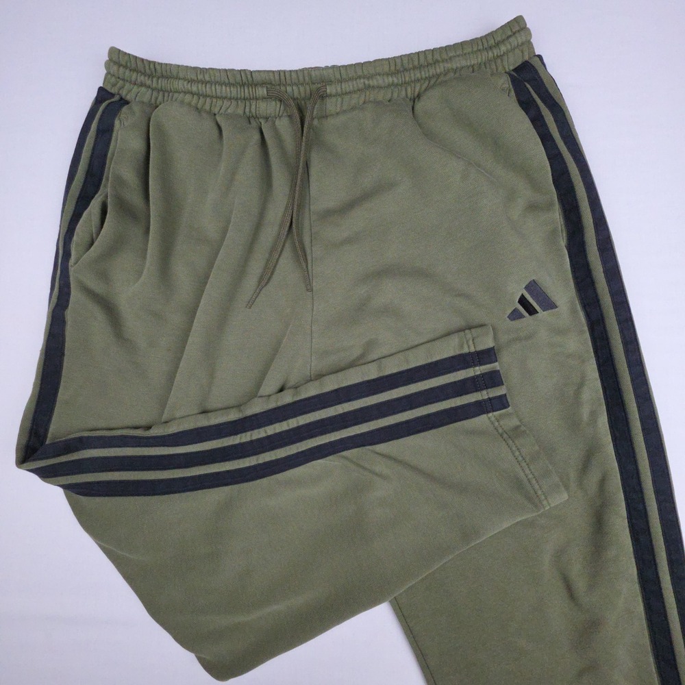 Adidas Sportswear 3-Stripe Sweatpants Mens XL Green Straight Leg Cotton Mix